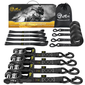 4Pcs Ratchet Strap Tie Down Kit | 1.6”x 10FT Heavy Duty Ratchet Straps with Padded Handles+Coated S Hooks+Soft Loop Tie-Downs -6000 Pound Break Strength