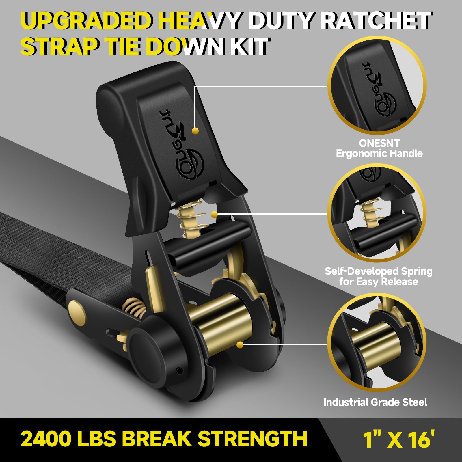 4Pcs Ratchet Strap Tie Down Kit | 1" x 16 FT Heavy Duty Ratchet Straps - 2400lb Break Strength with Safety S Hooks+Soft Loop Tie-Downs for Trucks, Cargo, Motorcycle, Moving, Appliances - Black