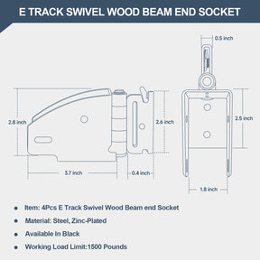 4 Pack E-Track Wood Beam End Socket Shelf Brackets