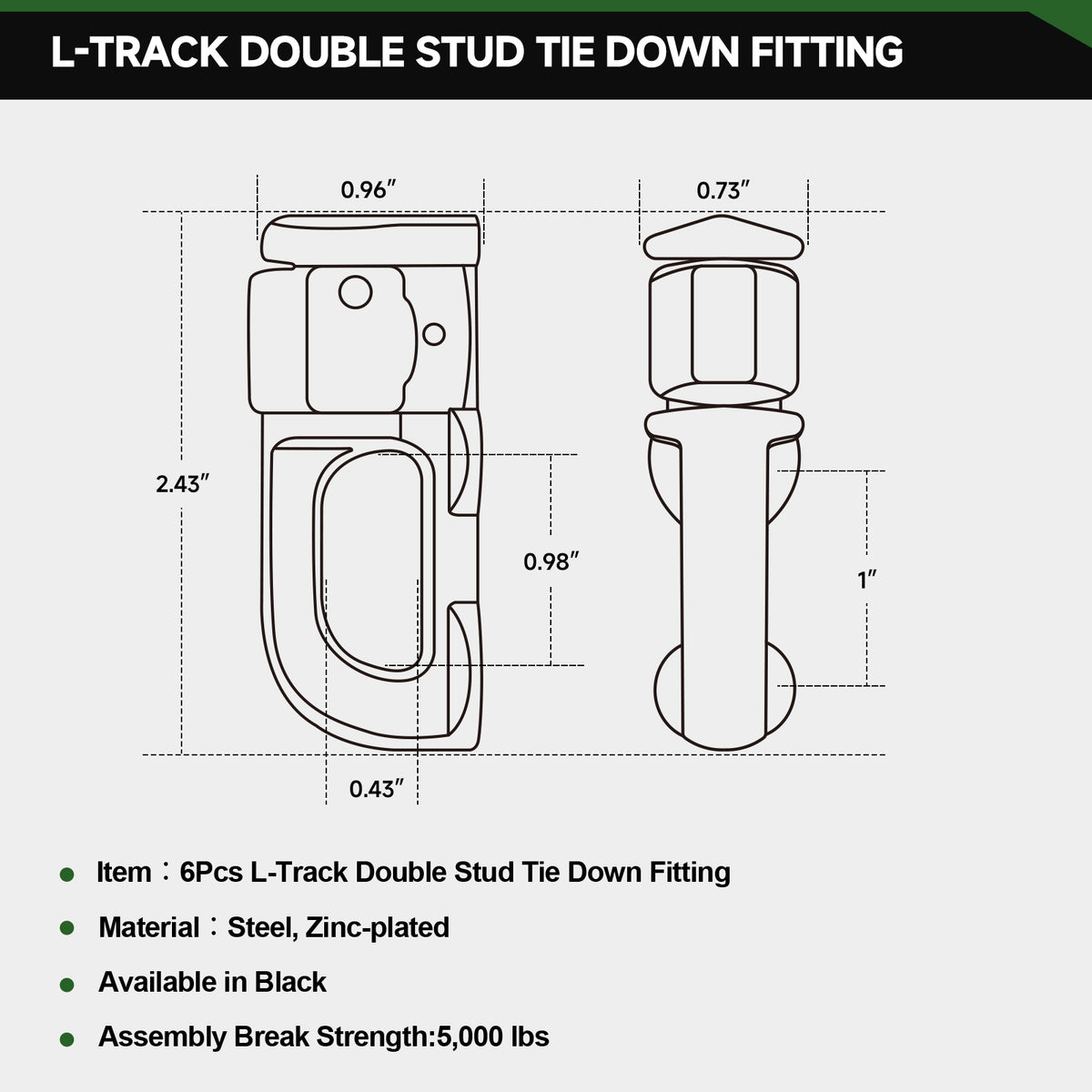 L-Track Double Stud Tie Down Fitting