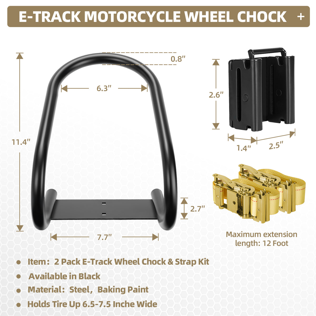 2 Pack E-Track Wheel Chock & Strap Kit|E Track Motorcycle Wheel Chock for Trailers for etrack system