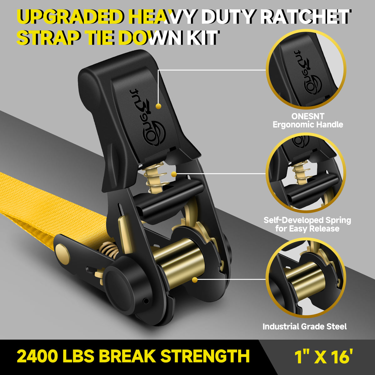 4Pcs 1" x 16 FT Heavy Duty Ratchet Straps | Ratchet Strap Tie Down Kit - 2400lb Break Strength with Safety S Hooks+Soft Loop Tie-Downs for Trucks, Cargo, Motorcycle, Moving, Appliances - Gold