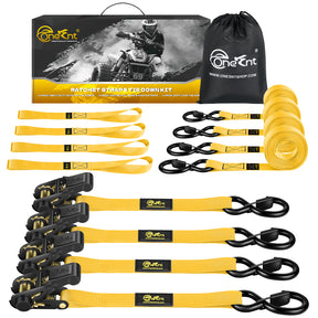 4Pcs 1" x 16 FT Heavy Duty Ratchet Straps | Ratchet Strap Tie Down Kit - 2400lb Break Strength with Safety S Hooks+Soft Loop Tie-Downs for Trucks, Cargo, Motorcycle, Moving, Appliances - Gold