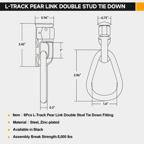 L-Track Double Stud Tie Down Fitting with Pear Link