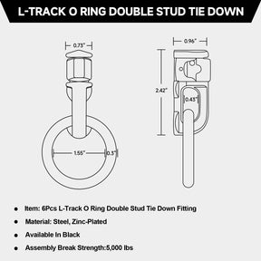 L-Track Double Stud Tie Down Fitting with O Ring