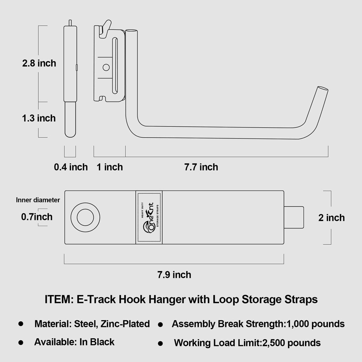 E-Track J Hook with Loop Storage Straps