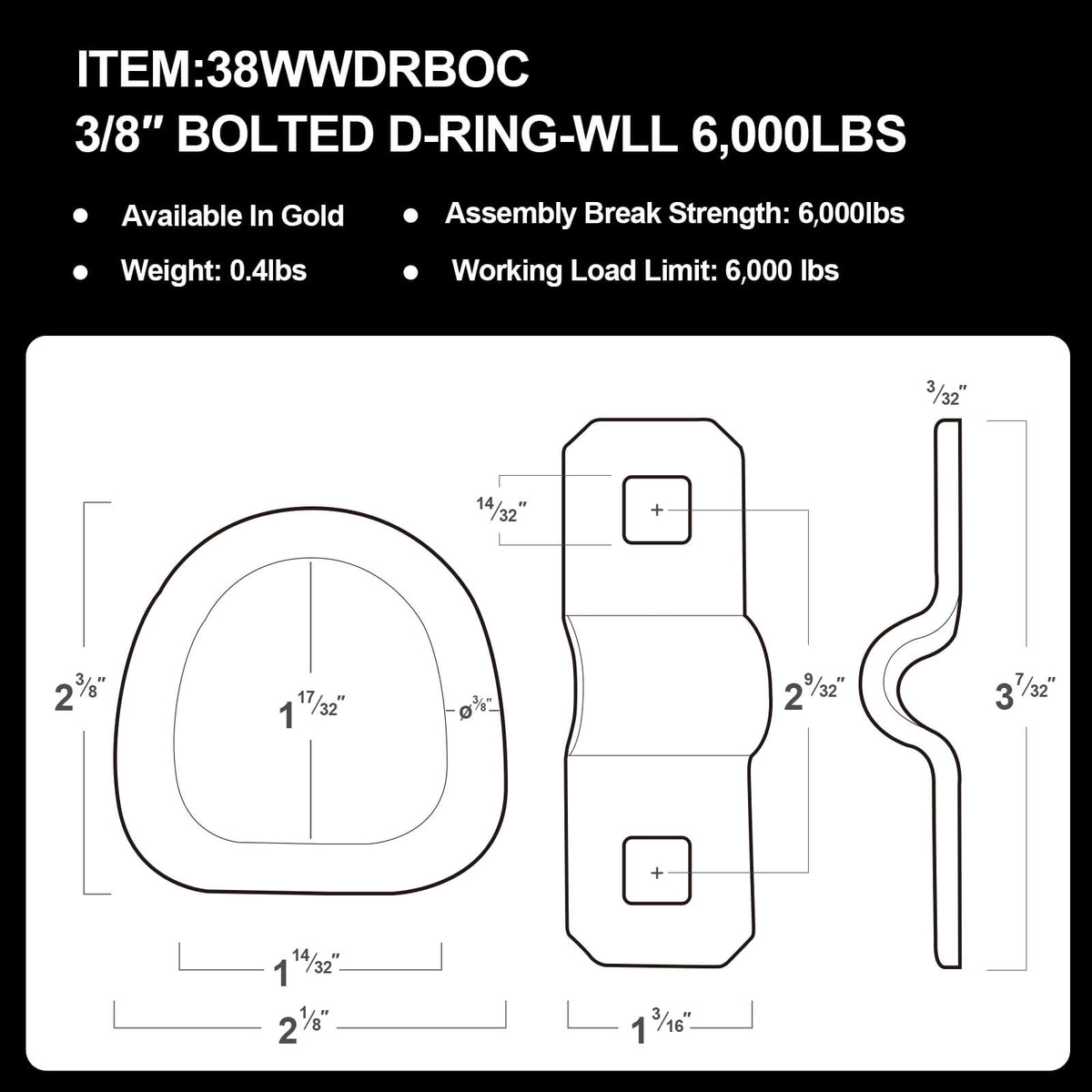 D Rings Tie Down Anchors 3/8” Heavy Duty