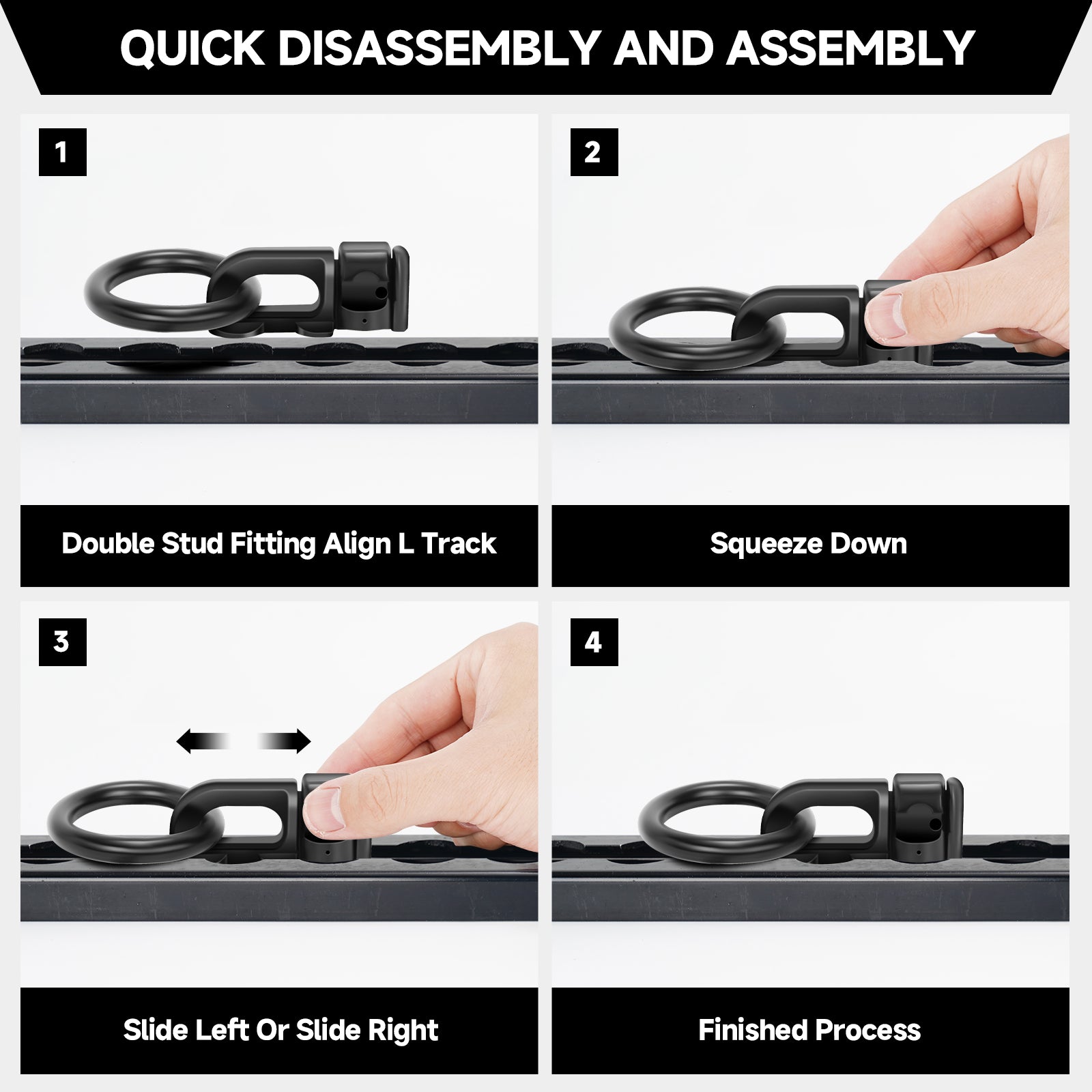 L-Track Double Stud Tie Down Fitting with O Ring