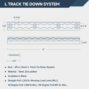 12" Heavy Duty L Track Tie Down System
