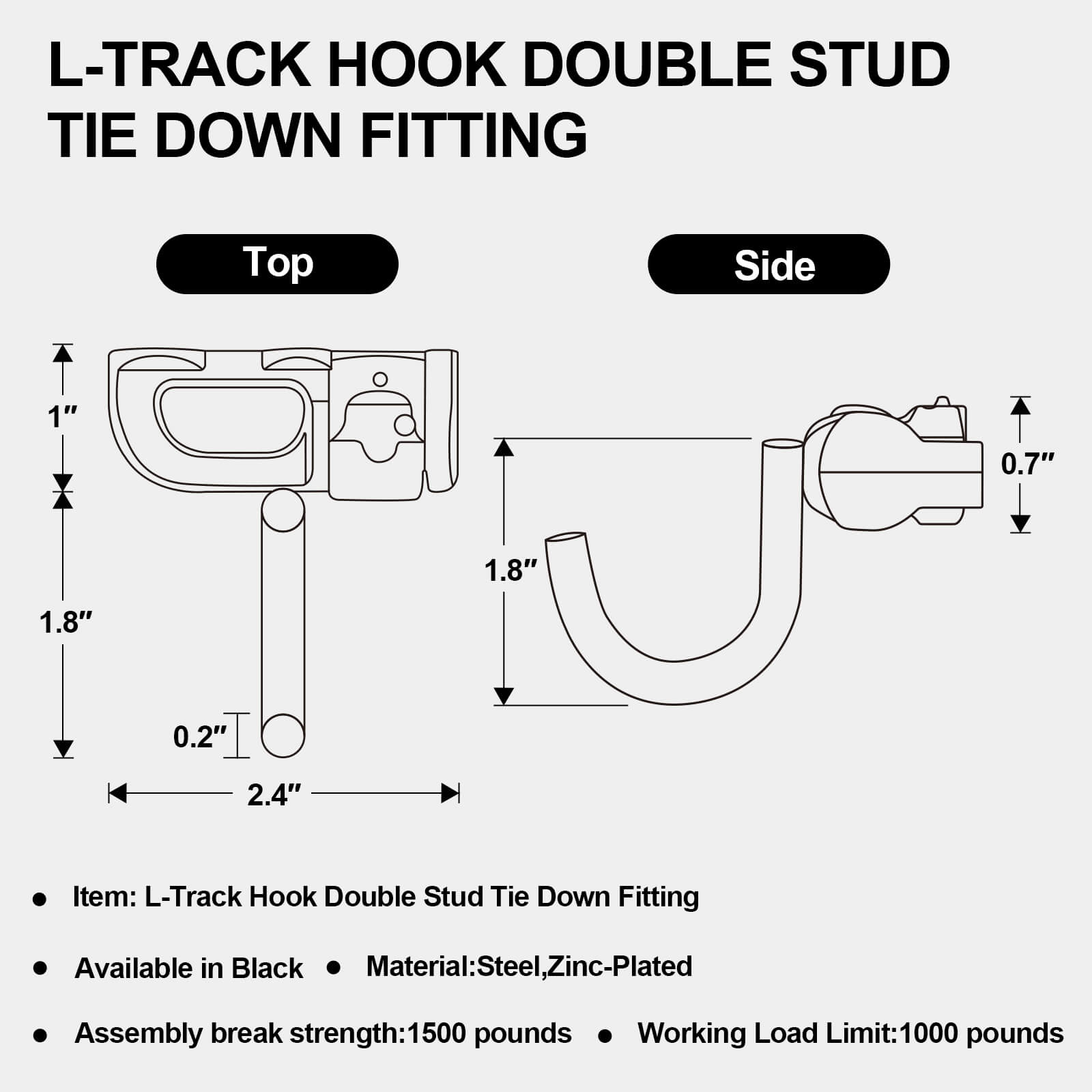 L-Track Hook Double Stud Tie Down Fitting